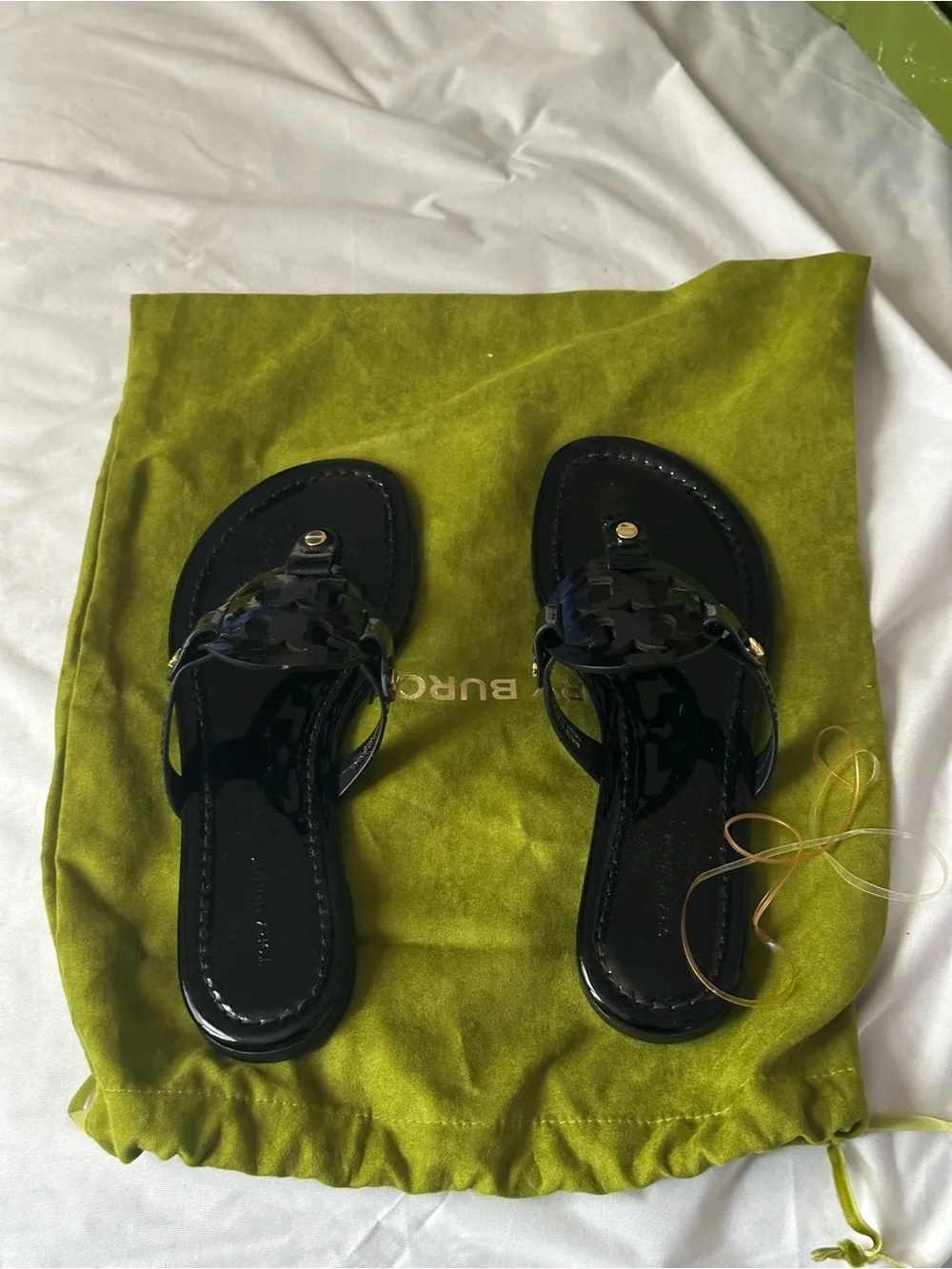 Tory Burch Black Patent Logo Toe-Post Sandals